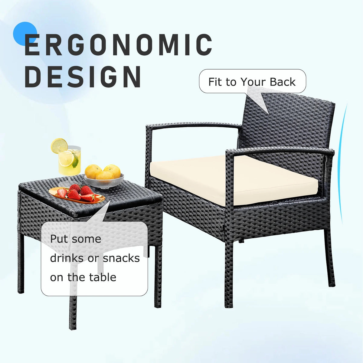 Tappio Outdoor Furniture 3 Piece Patio Bistro Furniture Set, Rattan Conversation Chairs Set with Side - Product image 48
