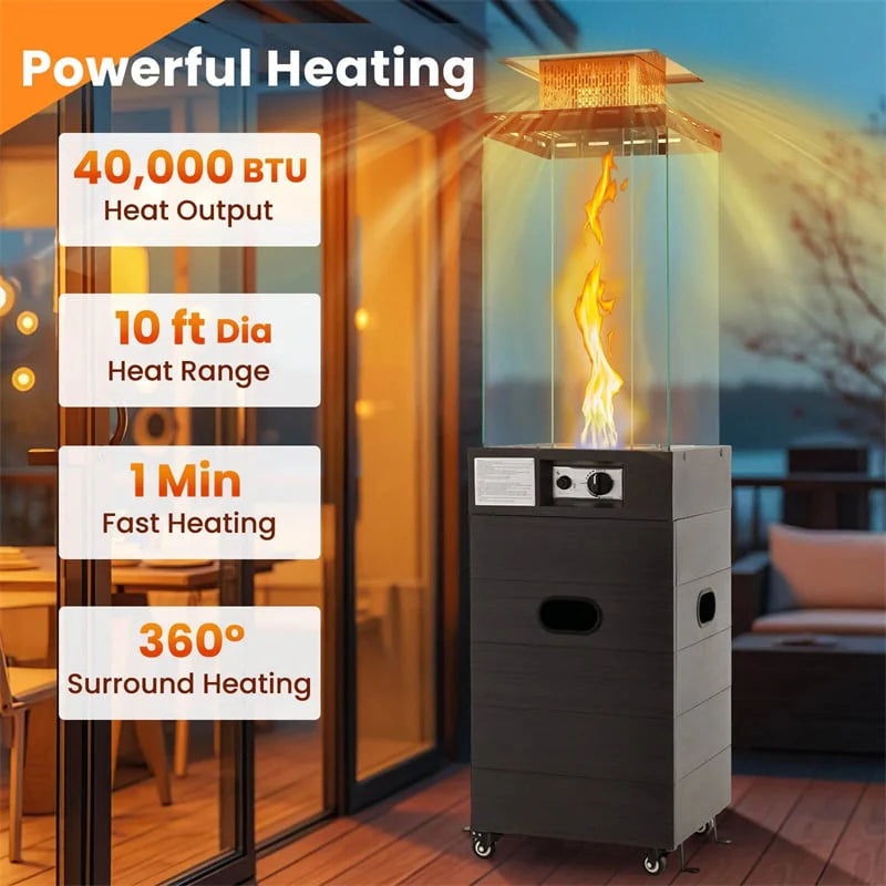 40, 000 BTU Outdoor Propane Patio Heater with Tempered Glass Tube, Wheels & Cover - Product image 10