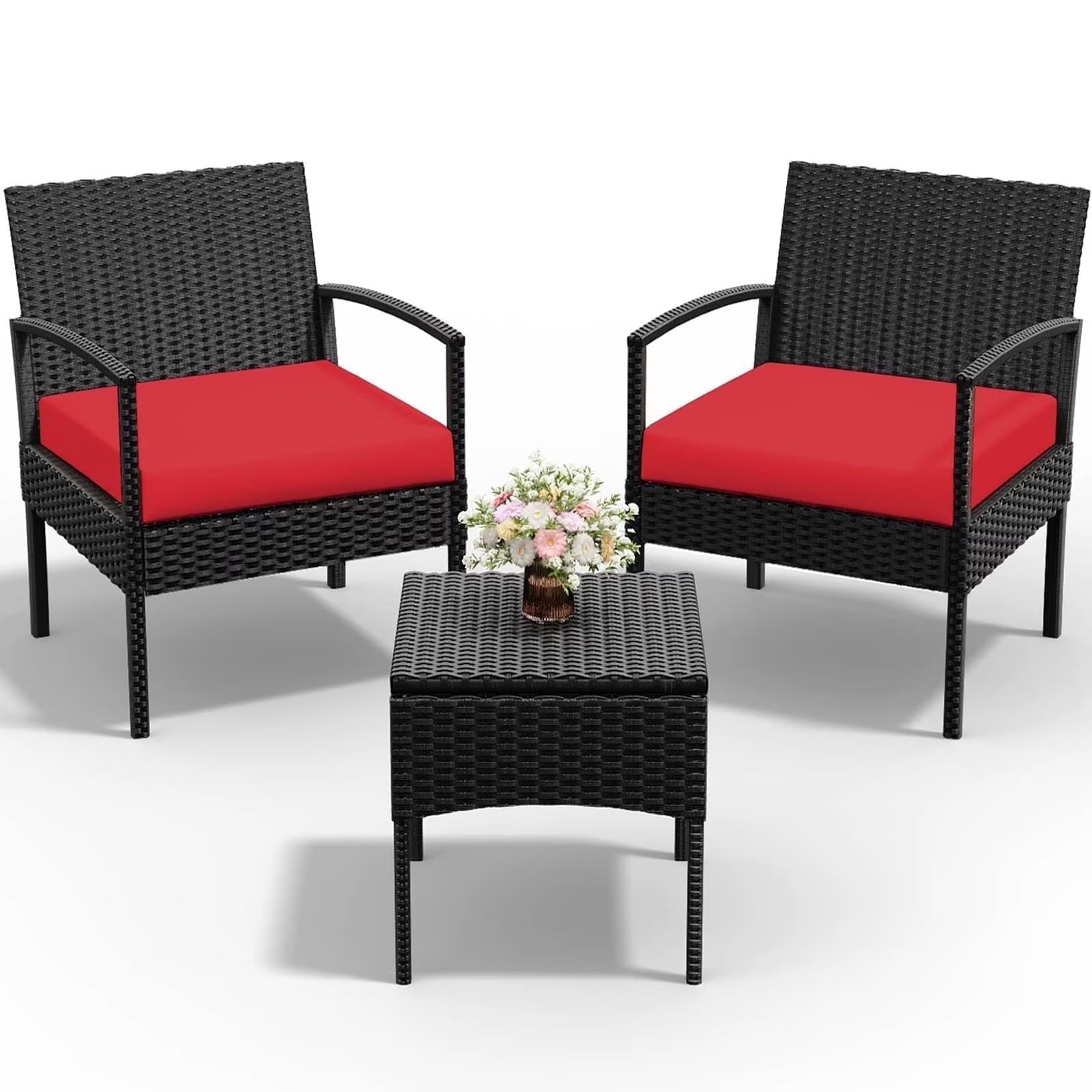 Tappio Outdoor Furniture 3 Piece Patio Bistro Furniture Set, Rattan Conversation Chairs Set with Side Table - Product image 1