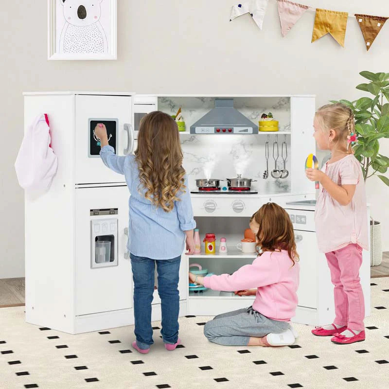 Corner Wooden Kids Kitchen Playset, Little Chef Pretend Toy Kitchen Set w/ Microwave, Range Hood - Product image 11