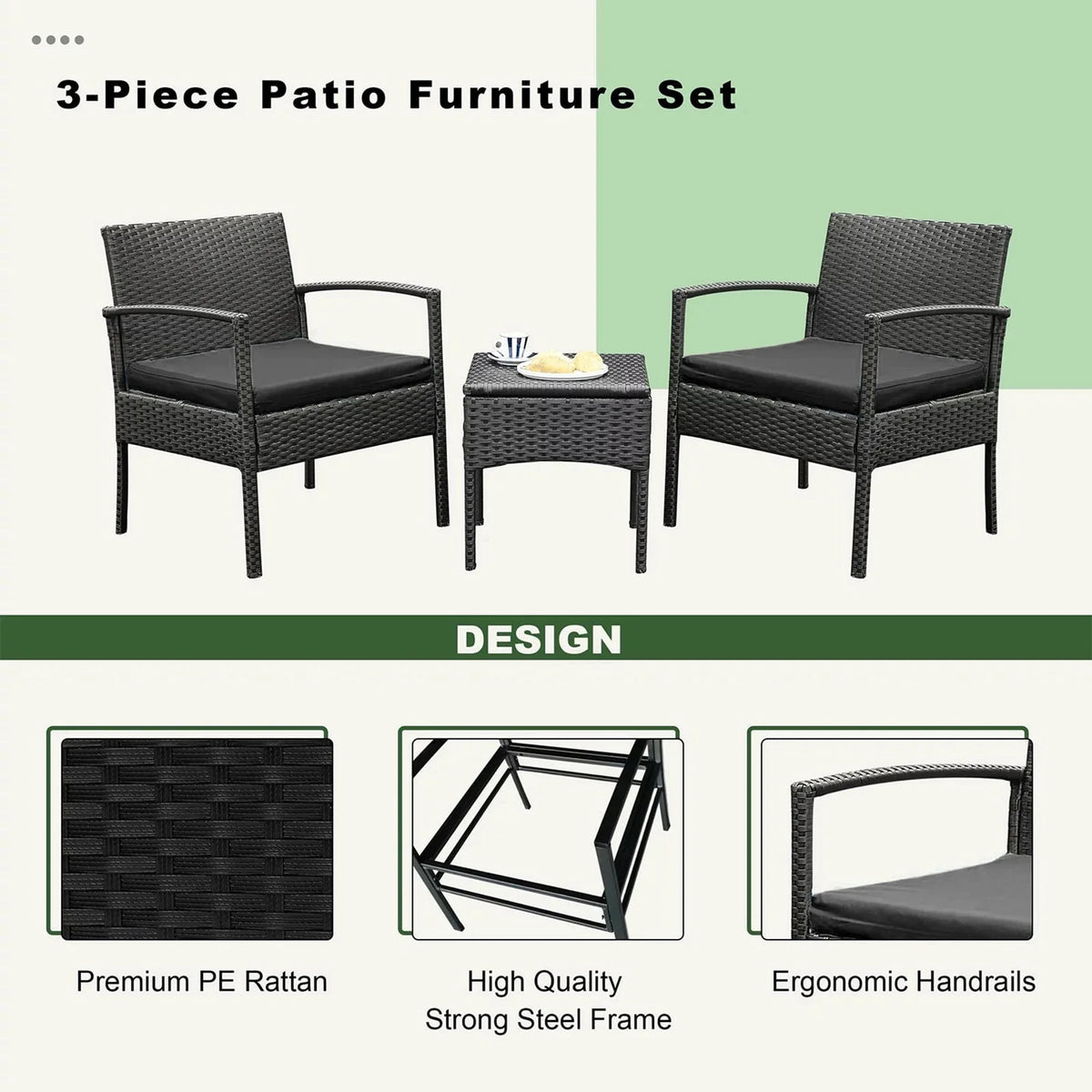 Tappio Outdoor Furniture 3 Piece Patio Bistro Furniture Set, Rattan Conversation Chairs Set with Side - Product image 32