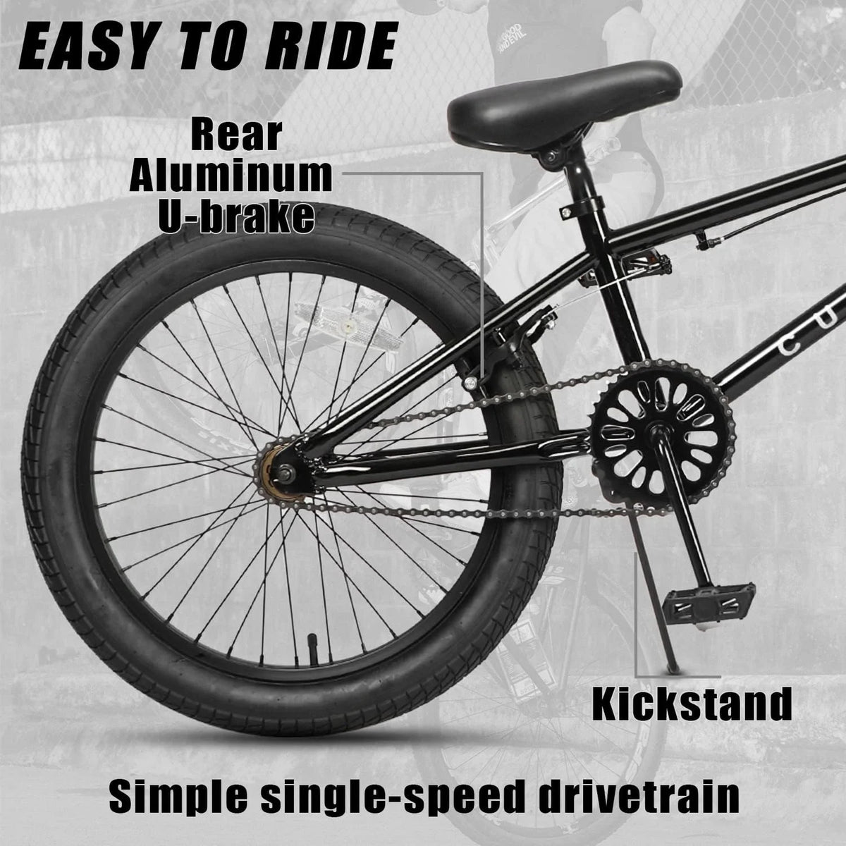 Cubsala 20 in Kids BMX Bike Freestylefor Age 6 - 14 Years Old Boys Girls with 4 Pegs, Black with Red Tires - Product image 45
