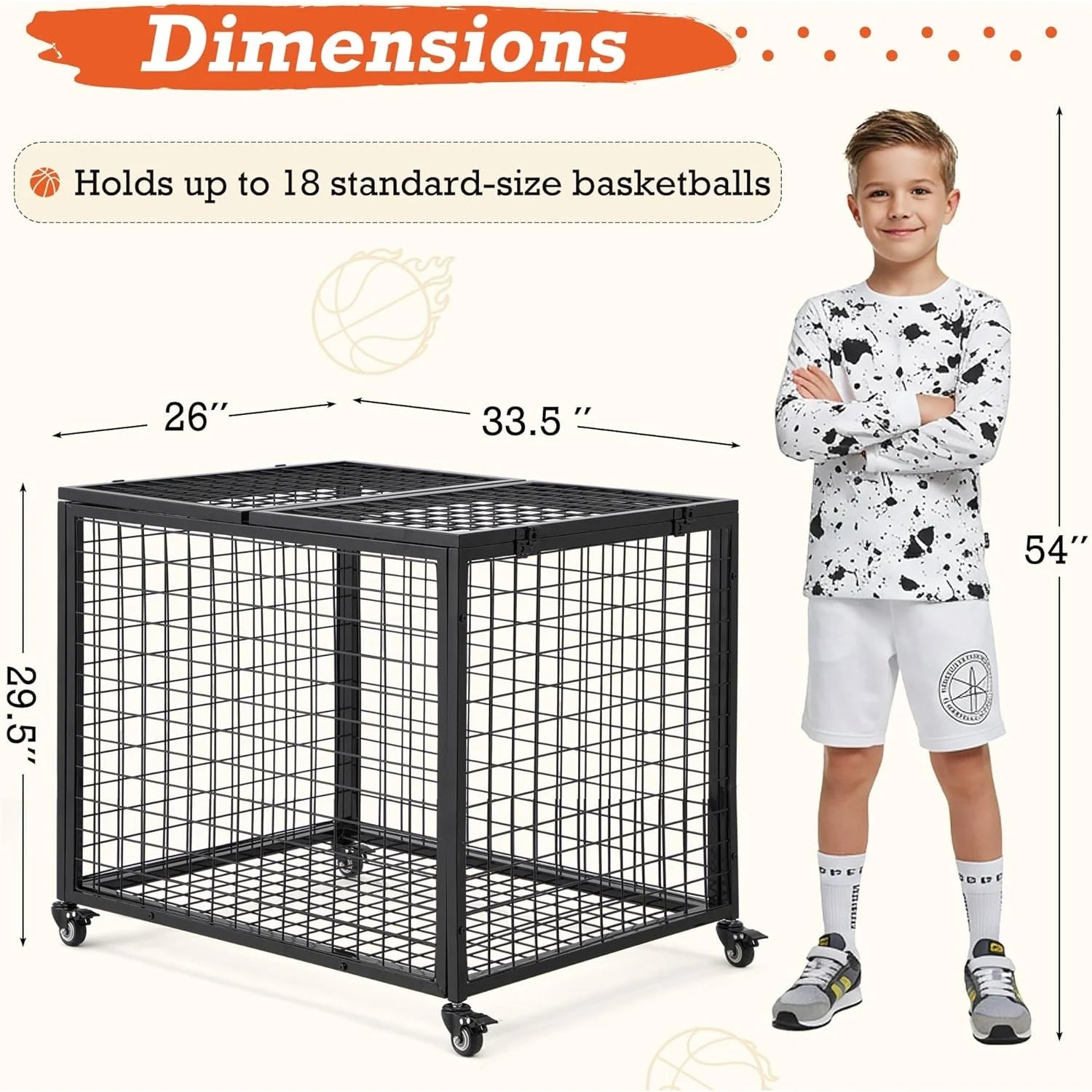 AECOJOY Ball Cart Storage, Rolling Basketball Bin with Wheels for Garage, School, Gym - Product image 2