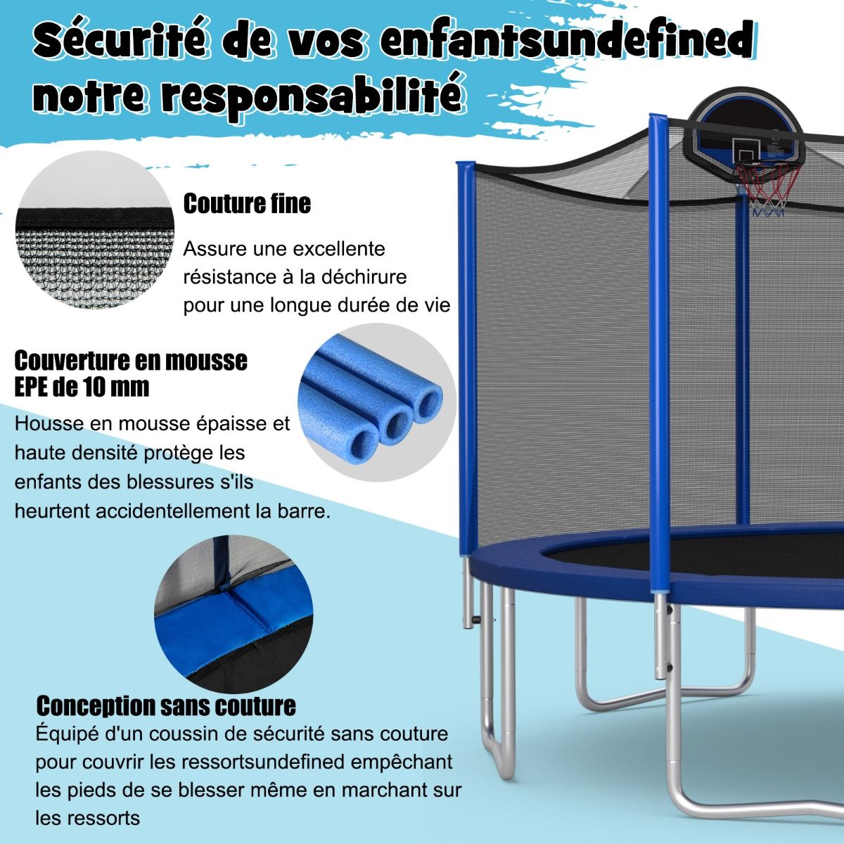 Outdoor Trampoline Ø366 cm Trampoline with Basketball Hoop Protective Net Trampoline for Children and Adults -