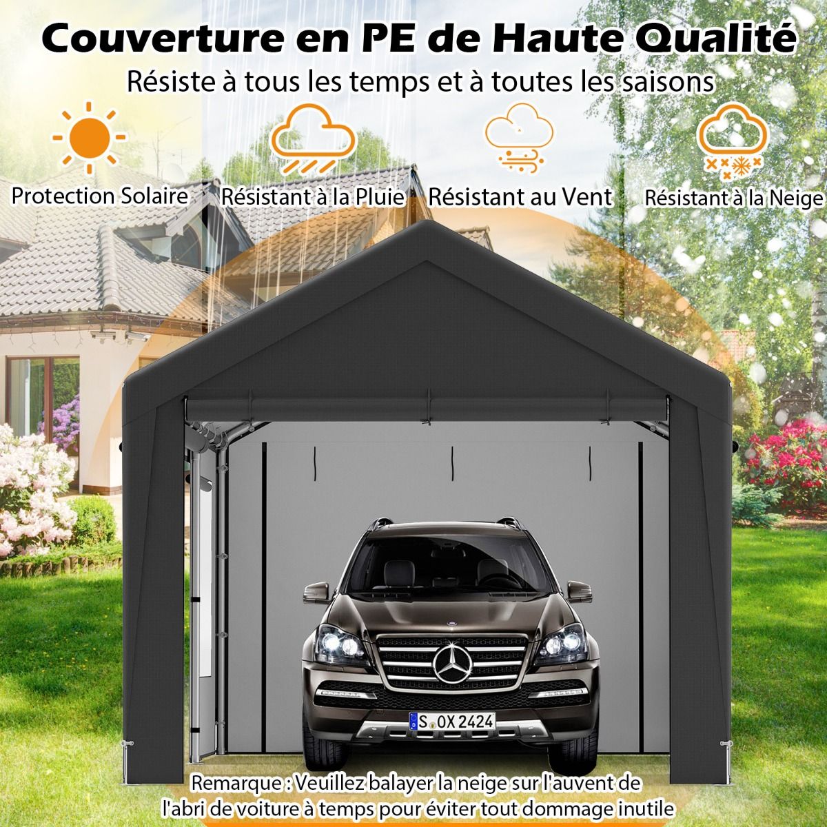 Carport 595 x 300 cm Outdoor Garage Tent with 8 Removable Side Walls Roll Up Doors Ventilated Windows Gray -