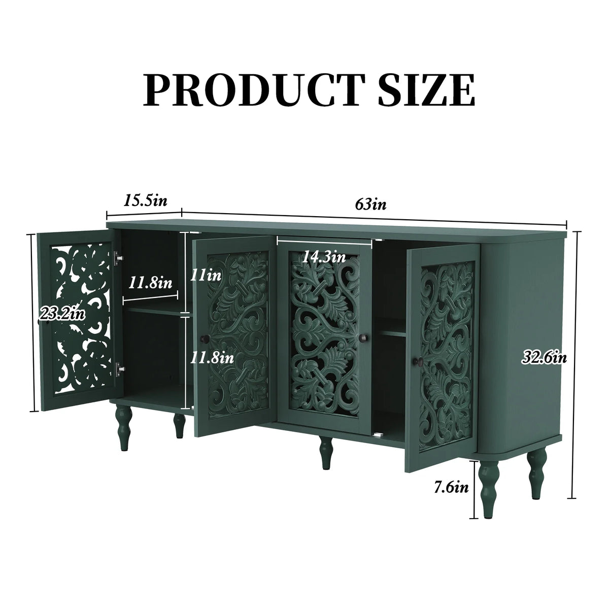 HLR 48" Accent Cabinet with 4 Doors, Vintage Hollow Carving Storage Credenza - Product image 86