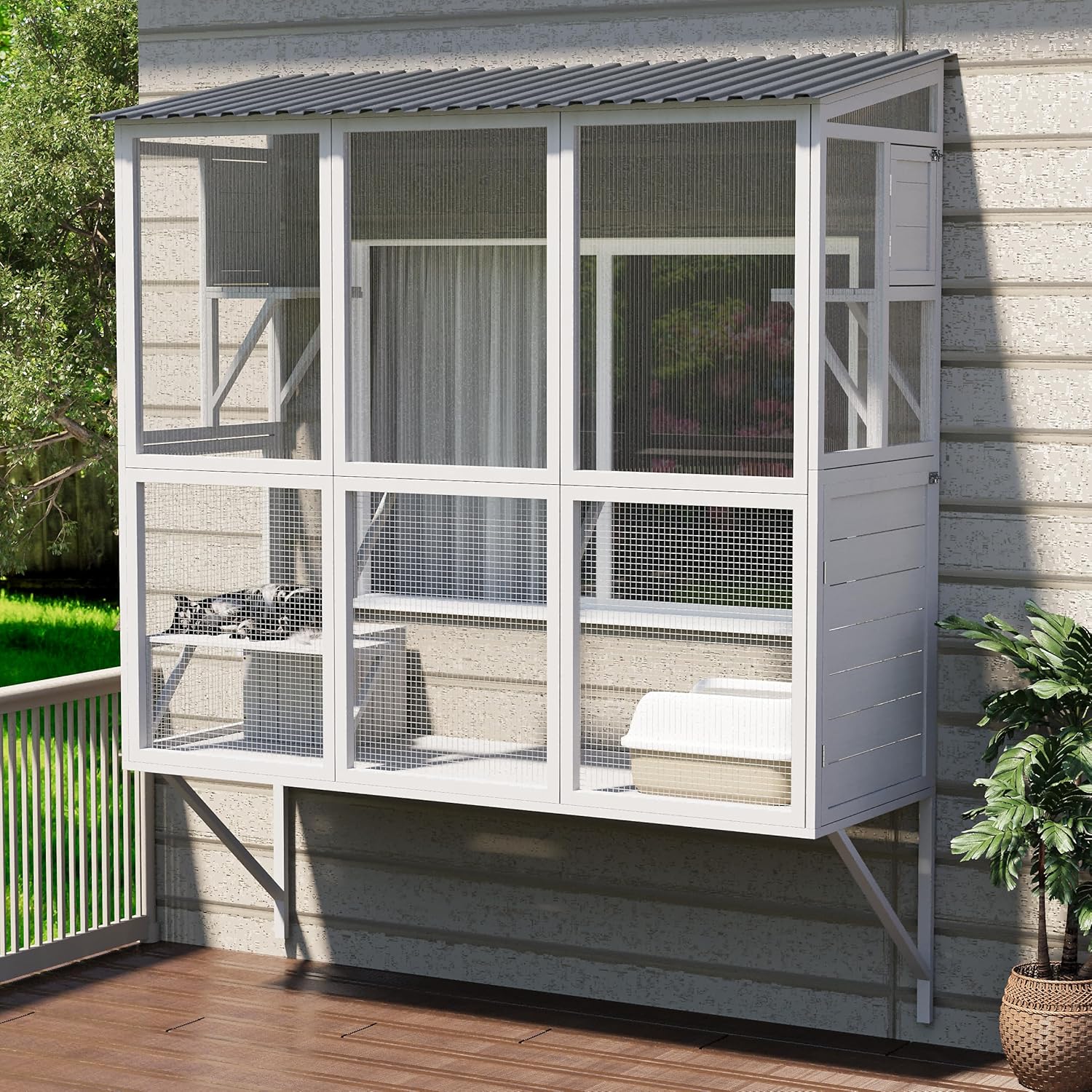 AECOJOY Catio Outdoor Cat Enclosure with Window Access, Large Window Catio Wood Cat House with 4 Platforms - Product image 11
