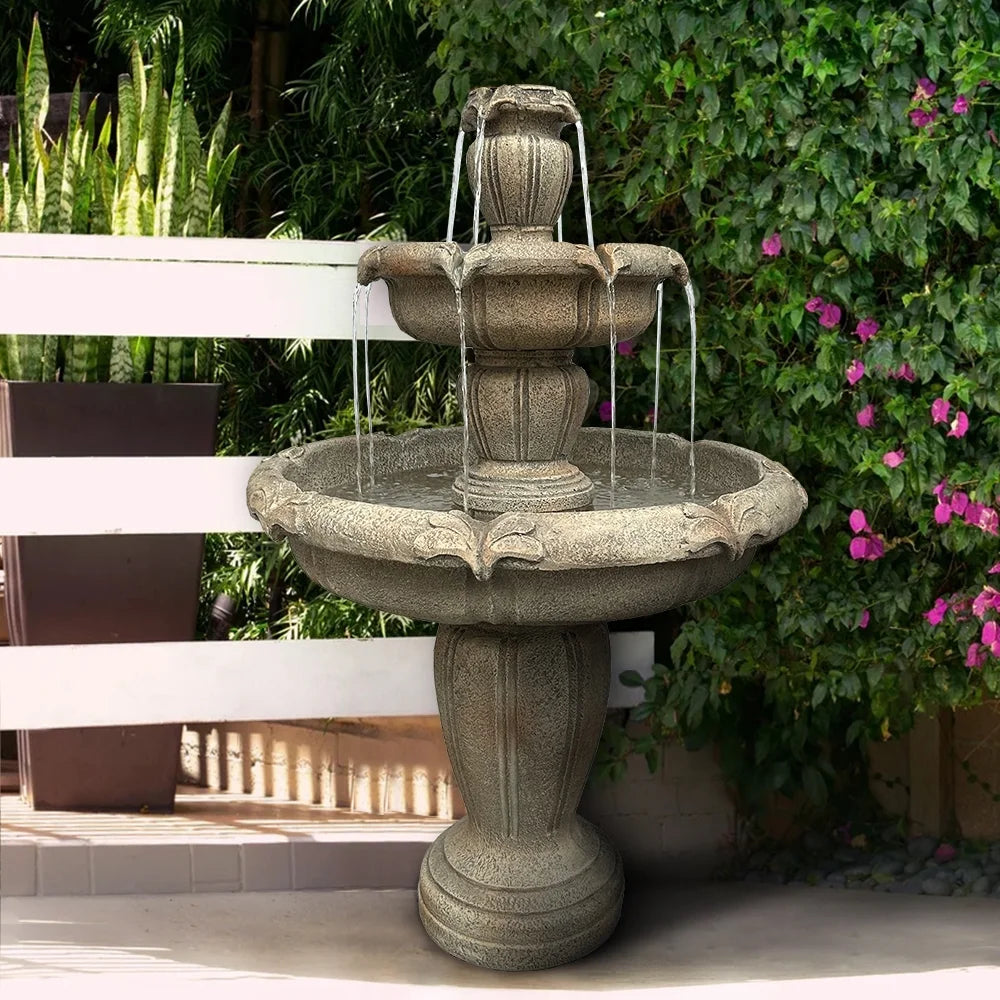 Indoor/Outdoor 3 - Tiers Concrete Floor Water Fountain with Electric Pump for Patio Lawn Home Decor - Product image 2