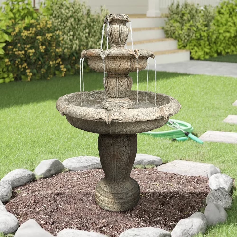 Indoor/Outdoor 3 - Tiers Concrete Floor Water Fountain with Electric Pump for Patio Lawn Home Decor - Product image 1