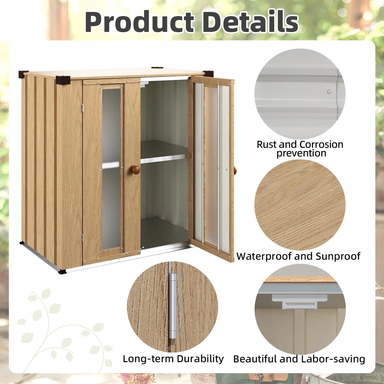 AECOJOY Small Outdoor Storage Cabinet Waterproof with Shelves, Vertical Garden Storage Sheds - Product image 5