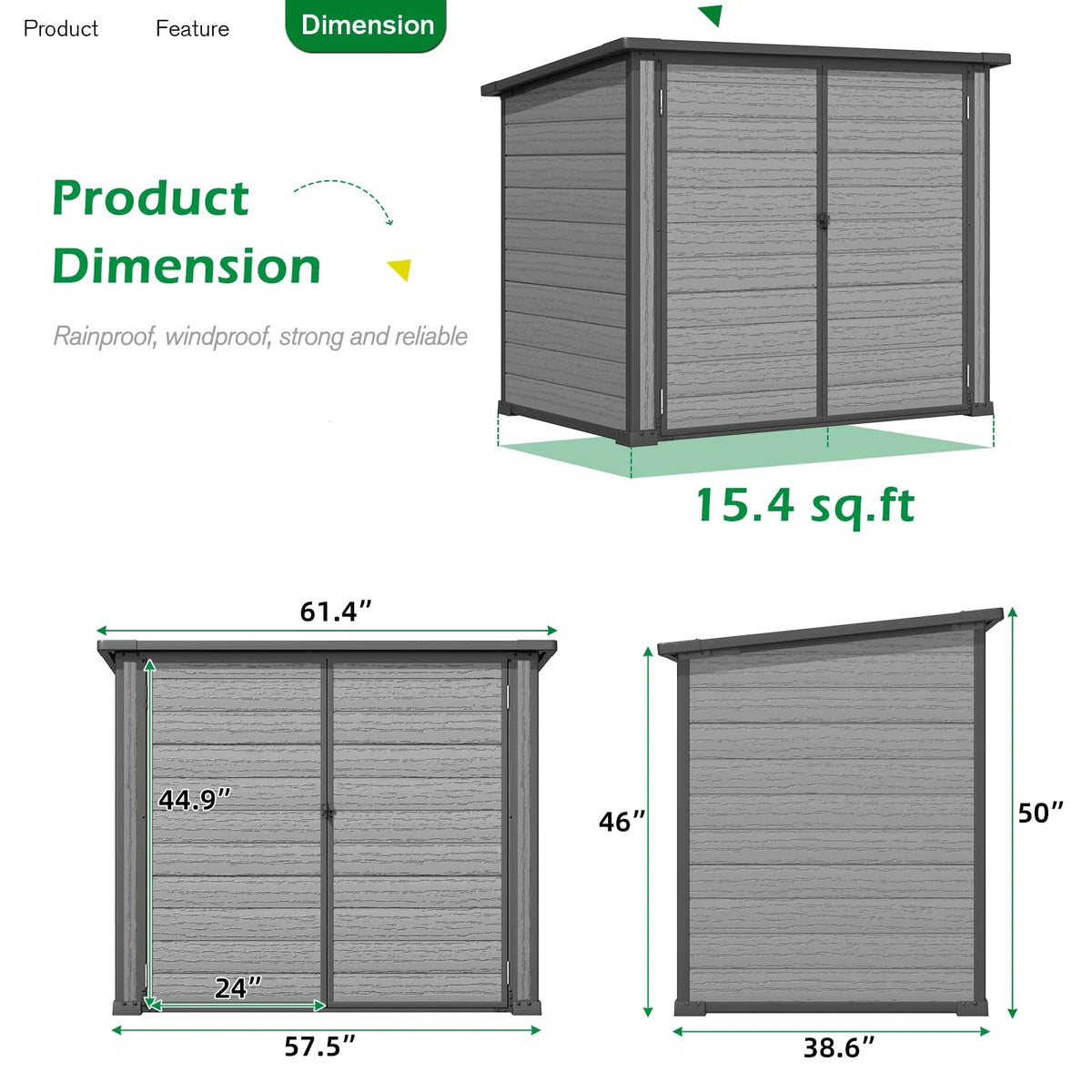 AECOJOY Resin Outdoor Trash Can Storage Shed, Plastic Garbage Can Shed for 2 Cans - Product image 3
