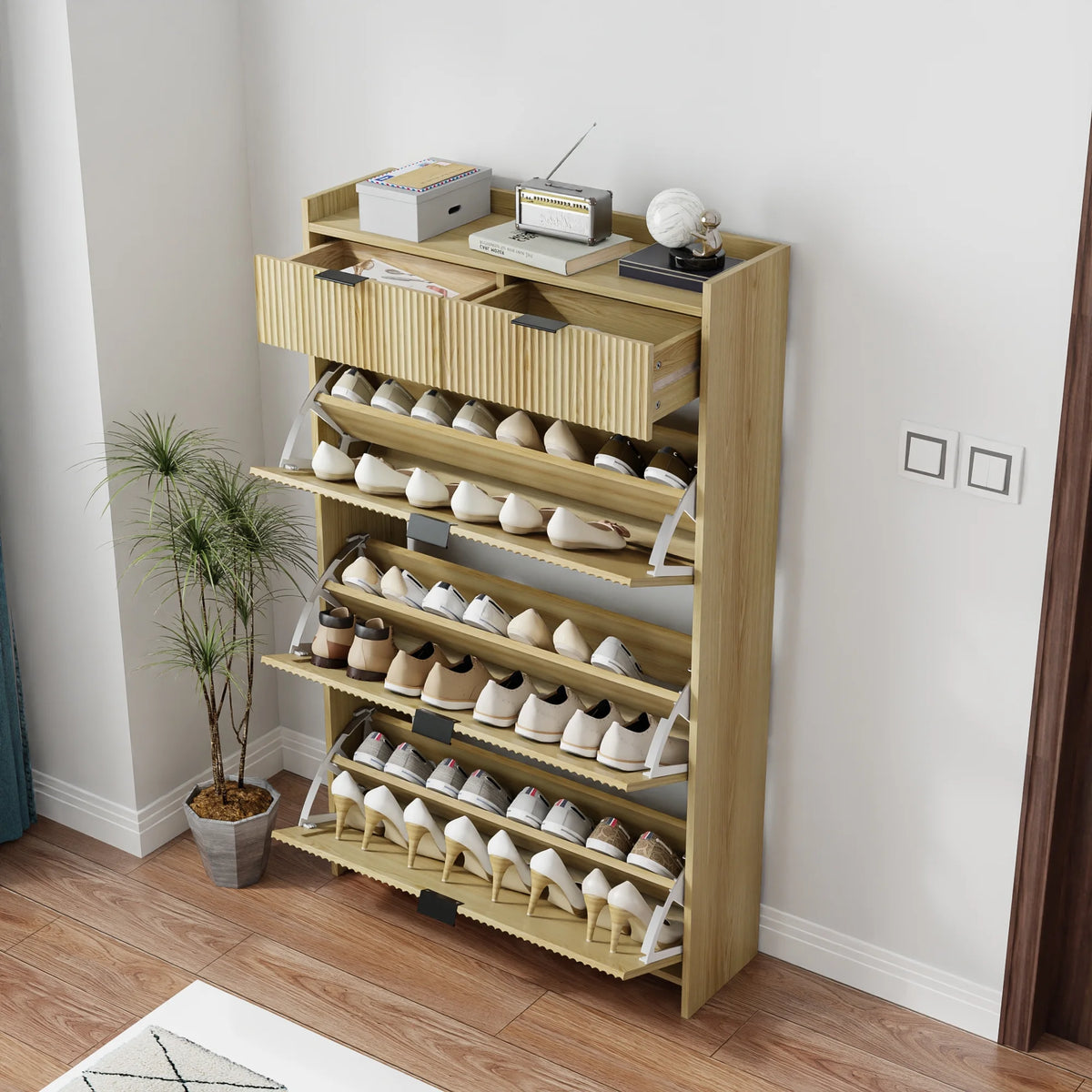 Shoe Cabinet, Free Standing Tipping Bucket Shoe Rack Organizer with 3 Flip Drawers - Product image 20