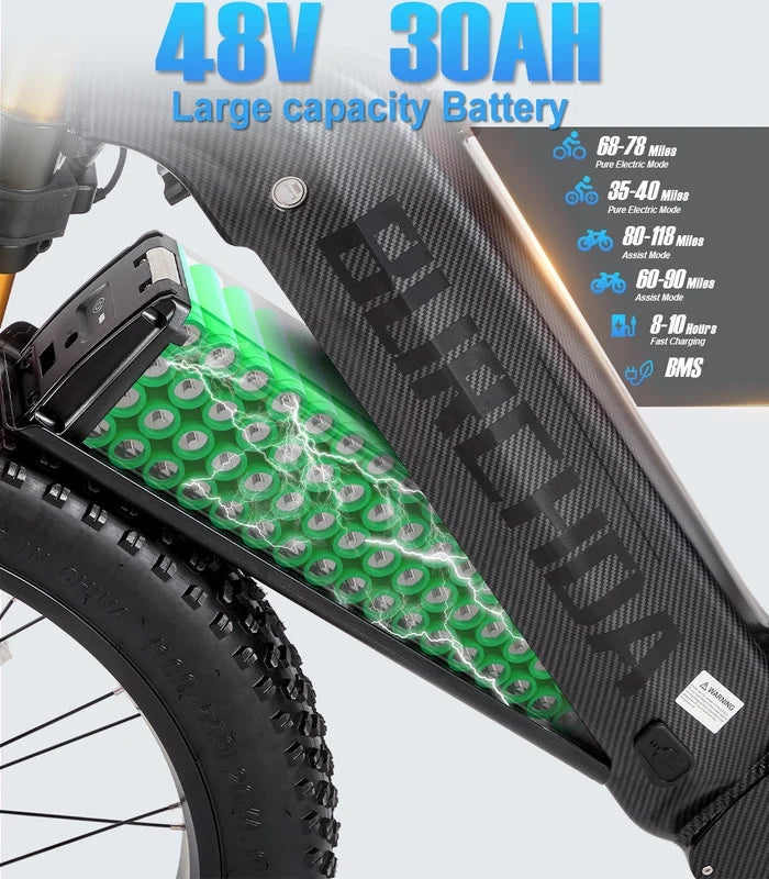 Dual Motors AWD 2000W Electric Bike for Adult 26'', UL2849 48V 30AH Removable Battery E - Product image 10