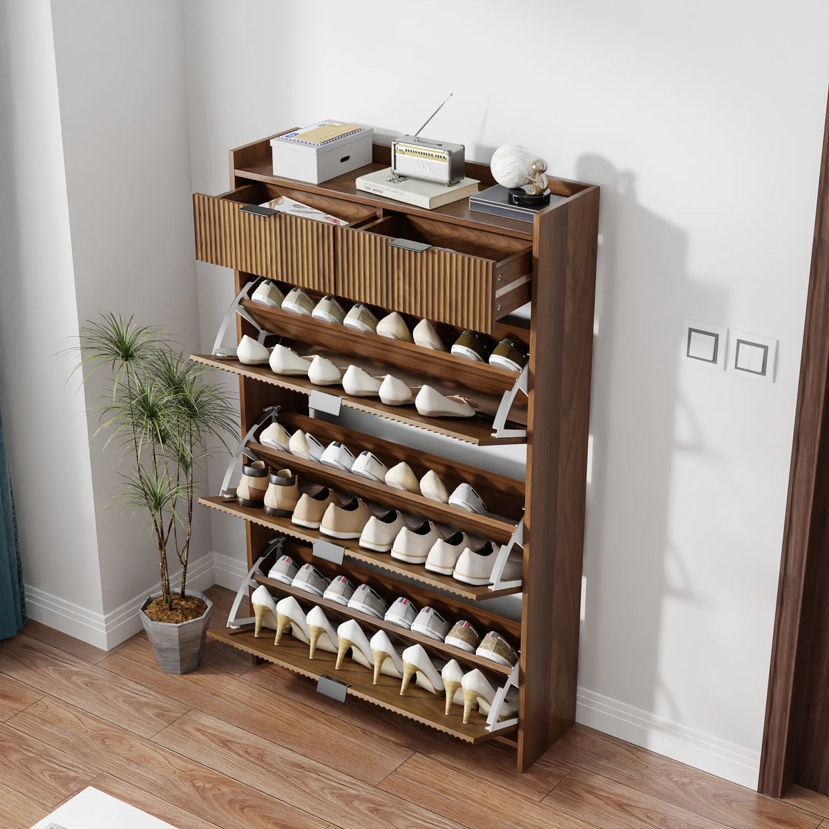 Shoe Cabinet, Free Standing Tipping Bucket Shoe Rack Organizer with 3 Flip Drawers - Product image 4