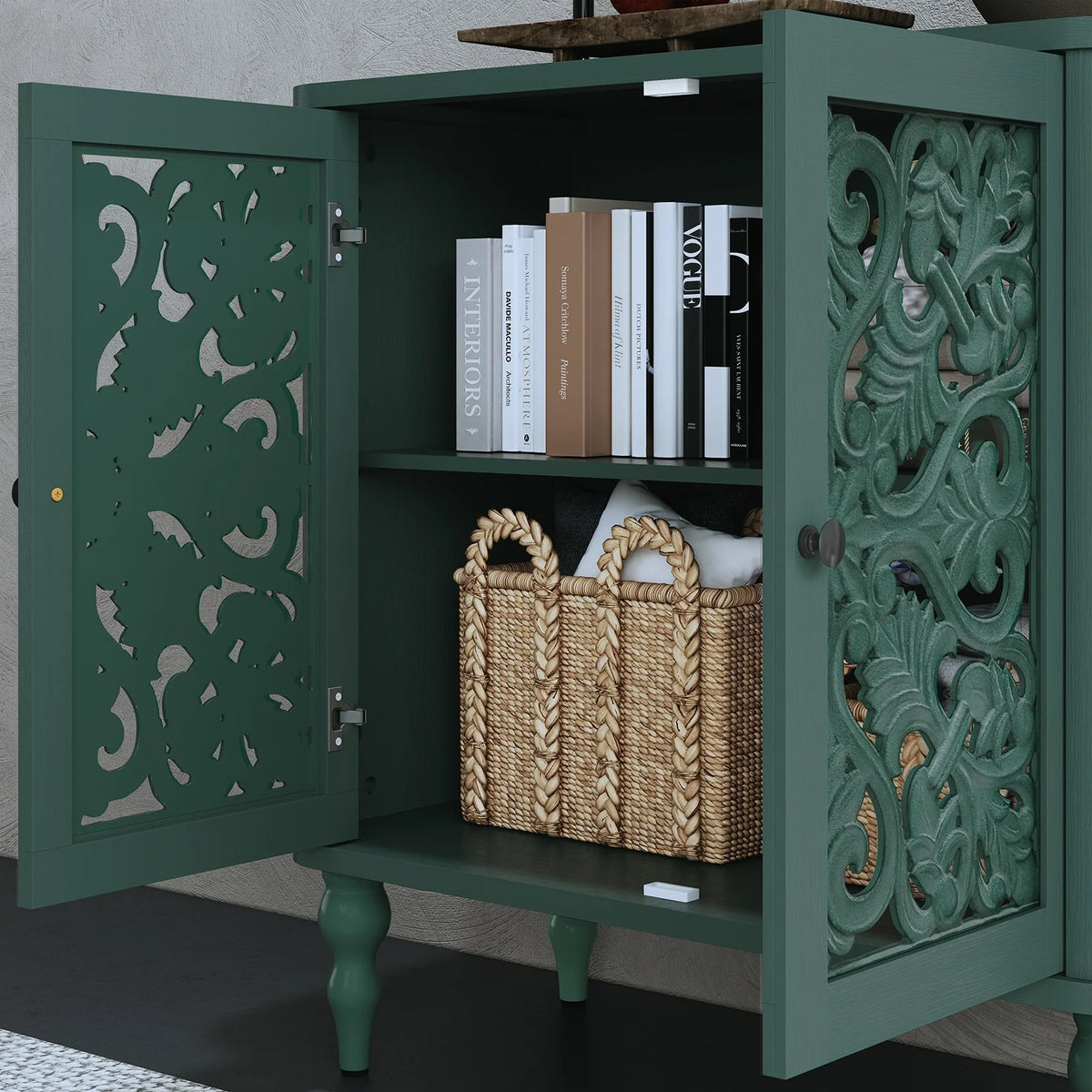 HLR 48" Accent Cabinet with 4 Doors, Vintage Hollow Carving Storage Credenza - Product image 98