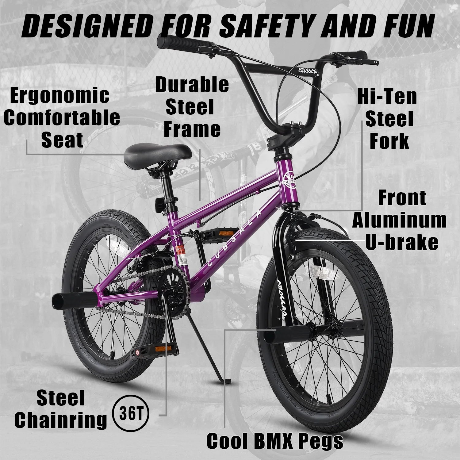 Cubsala 20 in Kids BMX Bike Freestylefor Age 6 - 14 Years Old Boys Girls with 4 Pegs, Black with Red Tires - Product image 16