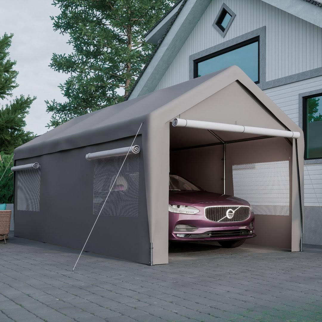 10 ft. W x 20 ft. D Garage Heavy Duty Carport Portable Garage Storage Shed Canopy Thanaddo Color: Gray - Product image 1