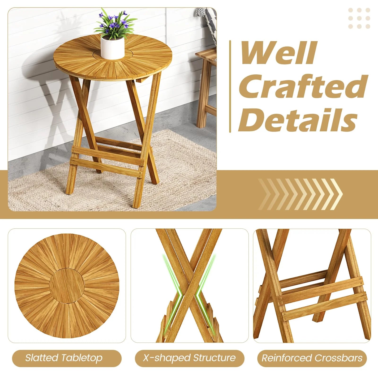 Tangkula 3 Pieces Folding Patio Bistro Set - Product image 5