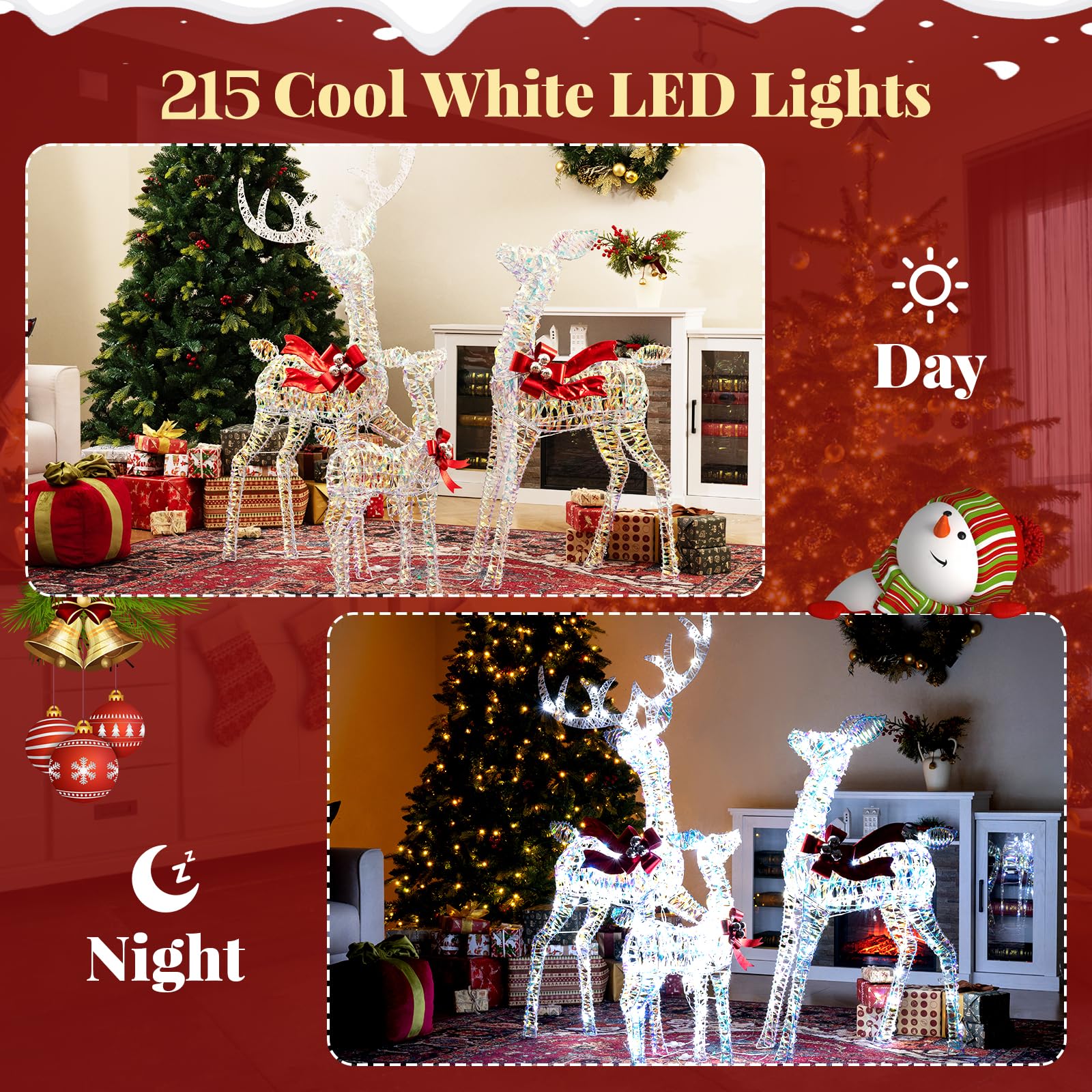 Tangkula 3-Piece Christmas Lighted Iridescent Reindeer Family Set with 215 Cold White LED Lights and Ground - Product image 5