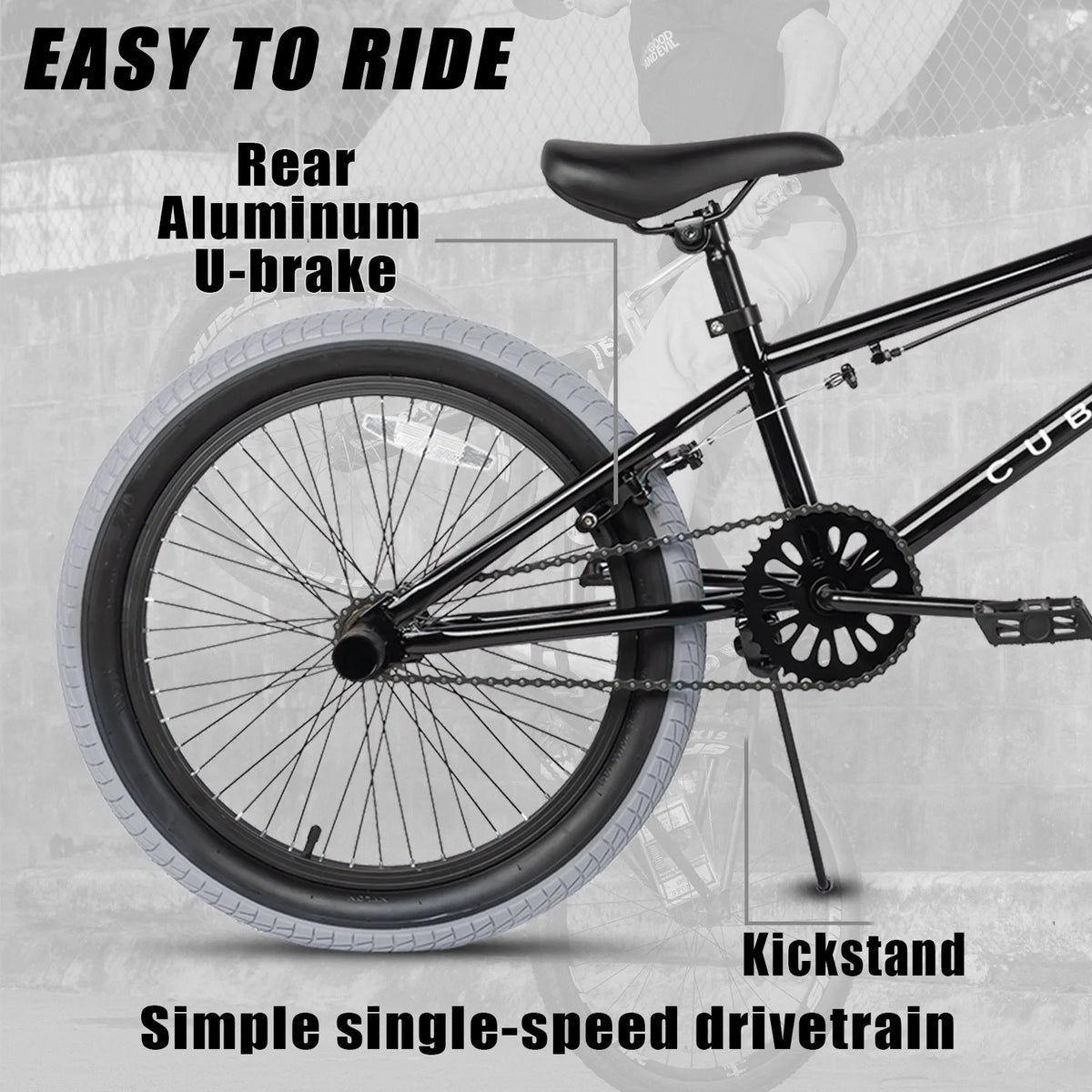 Cubsala 20 in Kids BMX Bike Freestylefor Age 6 - 14 Years Old Boys Girls with 4 Pegs, Black with Red Tires - Product image 30