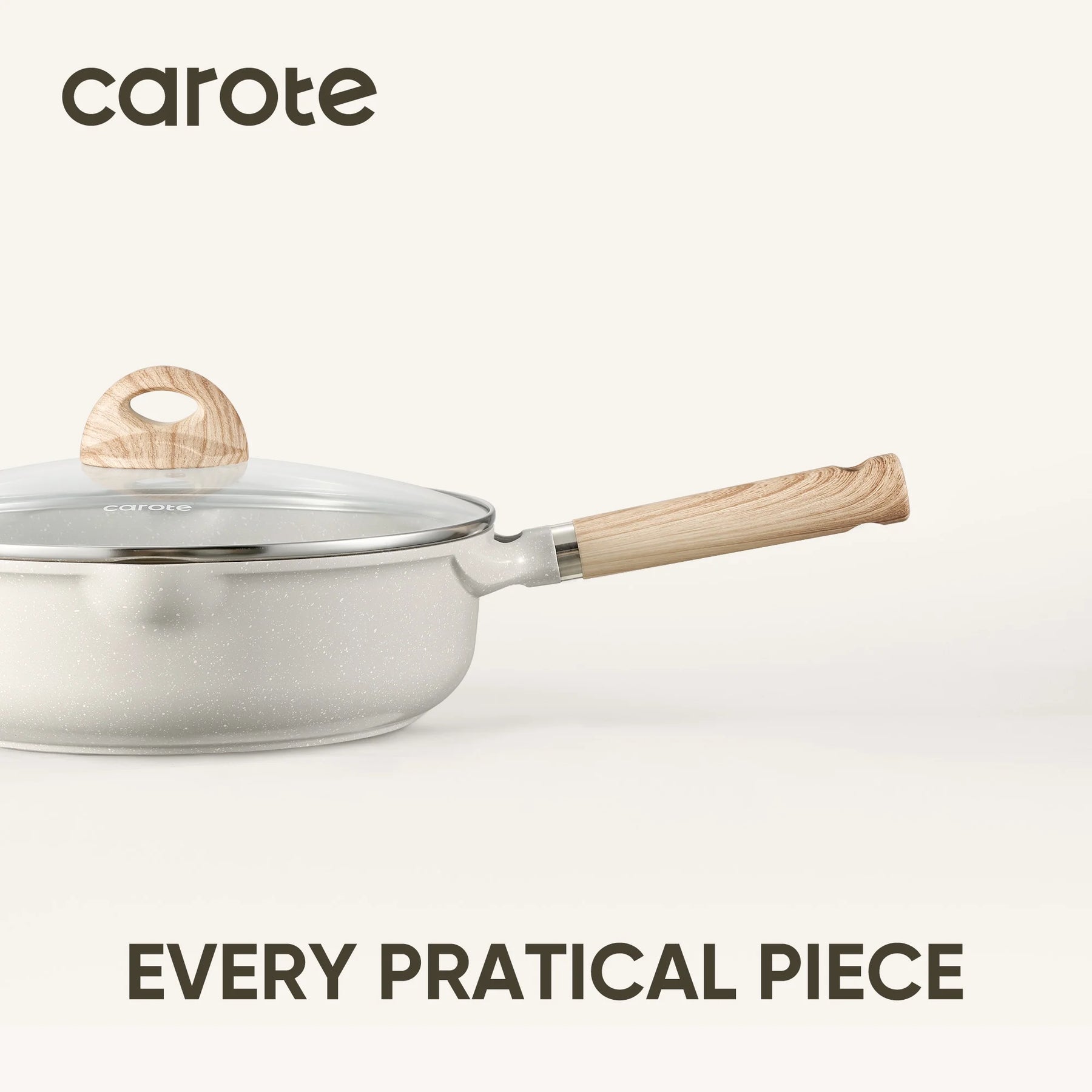 Carote Nonstick Cookware Set 21 - Piece, Kitchen Pots and Pans Set, Stay - Cool Handles, Induction Compatible, Cookware Set for RV and Camping, Beige