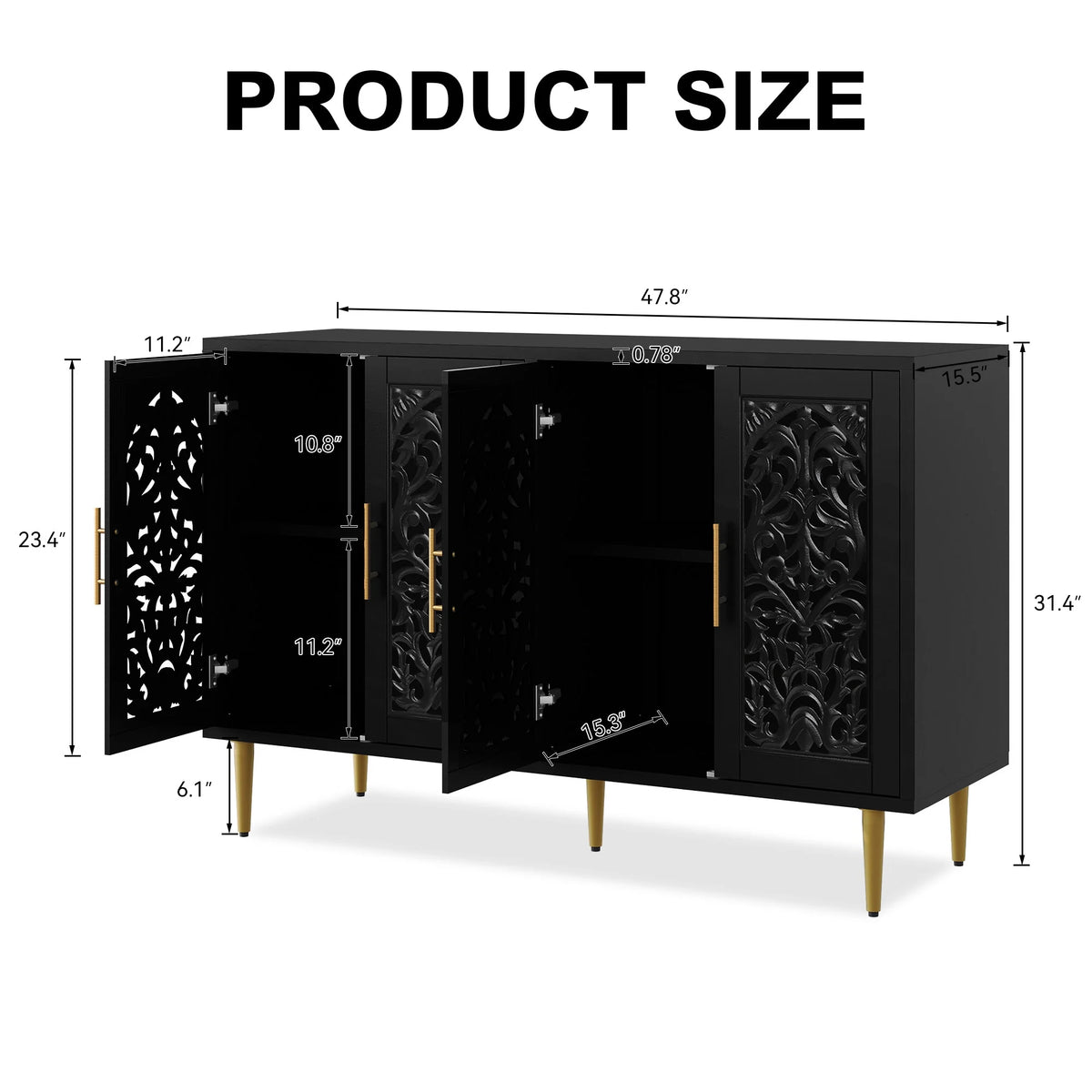 HLR 48" Accent Cabinet with 4 Doors, Vintage Hollow Carving Storage Credenza - Product image 74