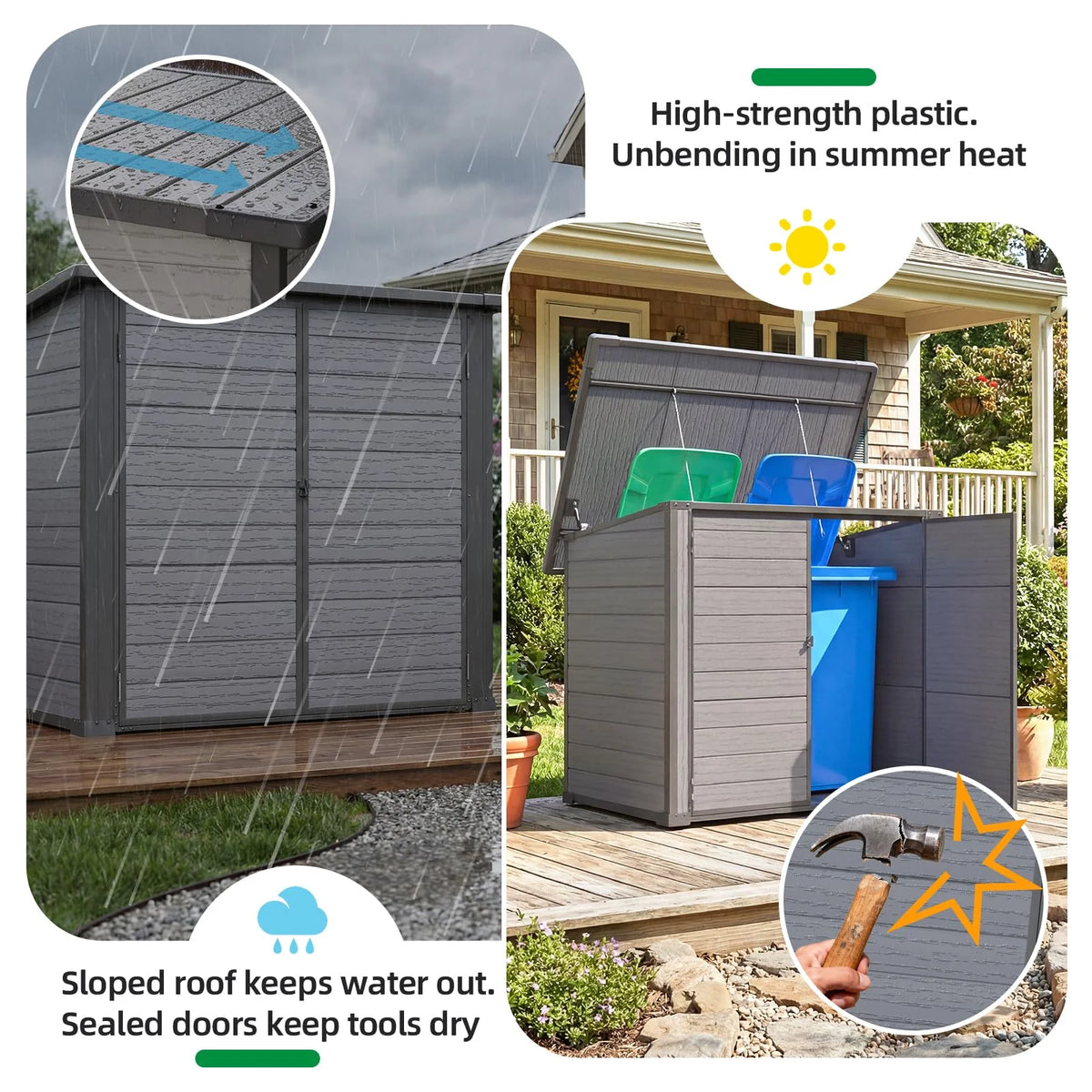 AECOJOY Resin Outdoor Trash Can Storage Shed, Plastic Garbage Can Shed for 2 Cans - Product image 7