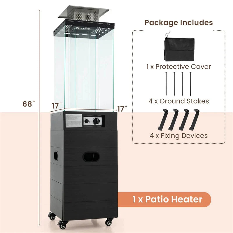 40, 000 BTU Outdoor Propane Patio Heater with Tempered Glass Tube, Wheels & Cover - Product image 3