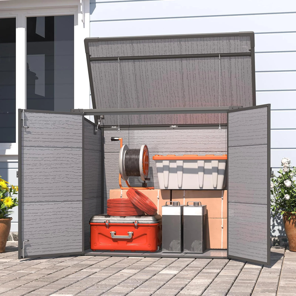 AECOJOY Resin Outdoor Trash Can Storage Shed, Plastic Garbage Can Shed for 2 Cans - Product image 5