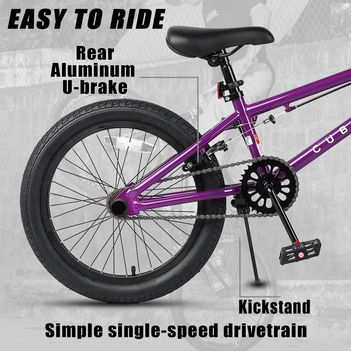 Cubsala 20 in Kids BMX Bike Freestylefor Age 6 - 14 Years Old Boys Girls with 4 Pegs, Black with Red Tires - Product image 20