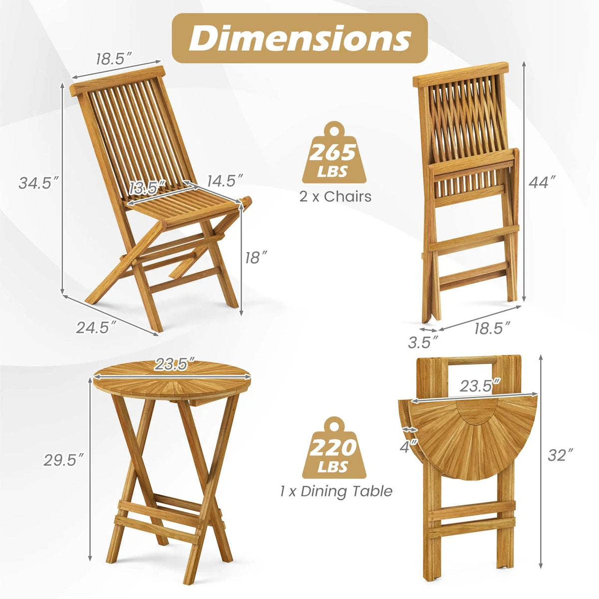 Tangkula 3 Pieces Folding Patio Bistro Set - Product image 4