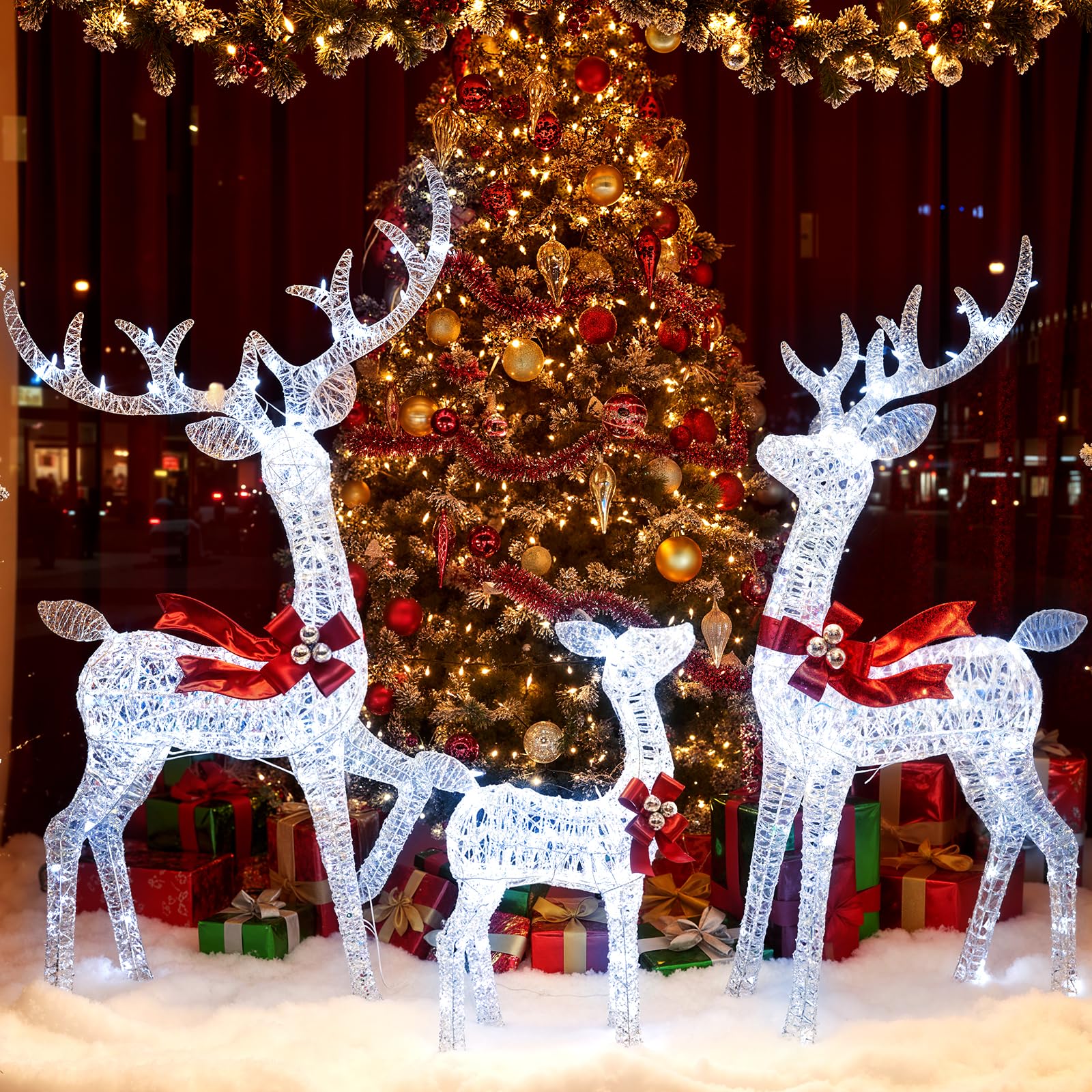 Tangkula 3-Piece Christmas Lighted Iridescent Reindeer Family Set with 215 Cold White LED Lights and Ground - Product image 3