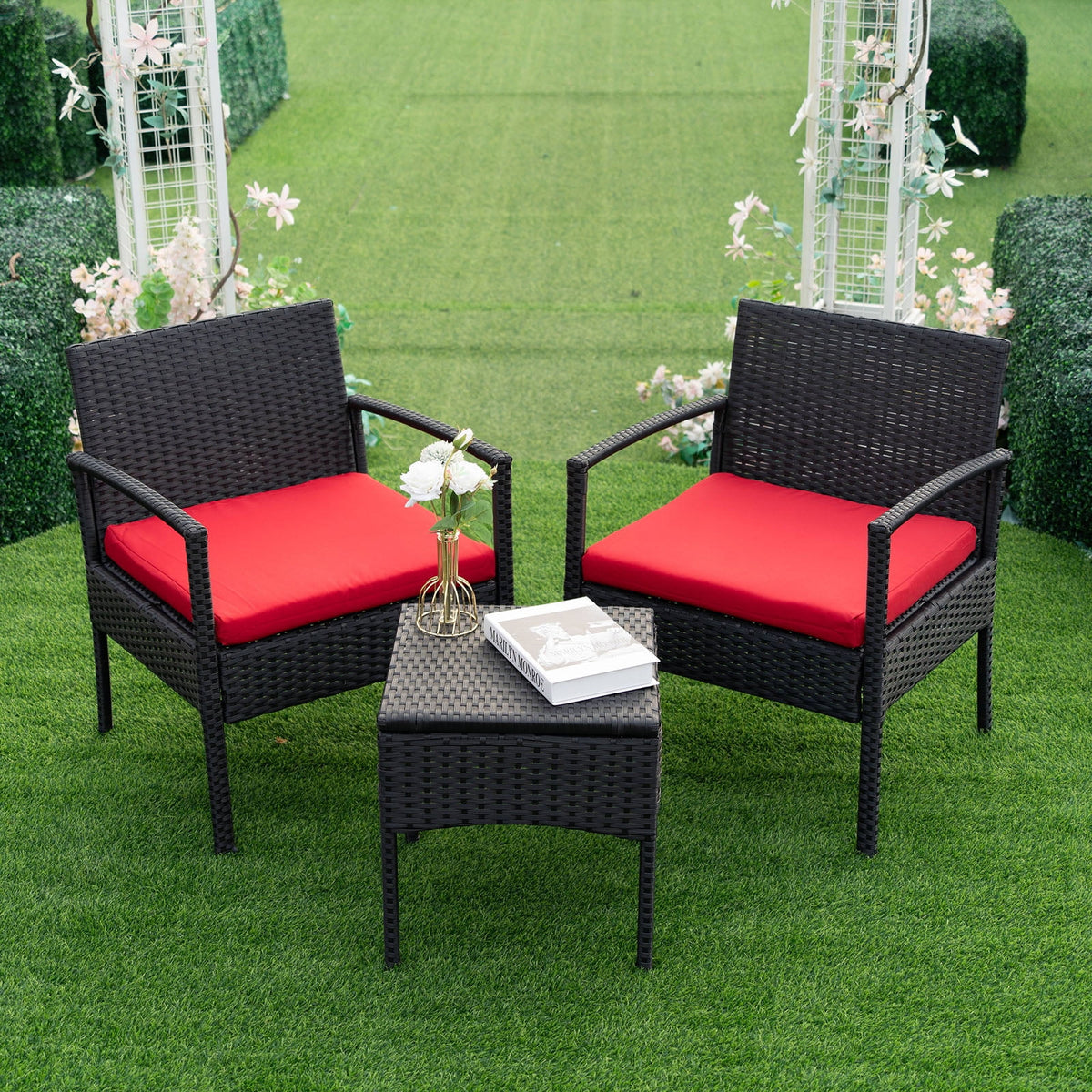 Tappio Outdoor Furniture 3 Piece Patio Bistro Furniture Set, Rattan Conversation Chairs Set with Side - Product image 14