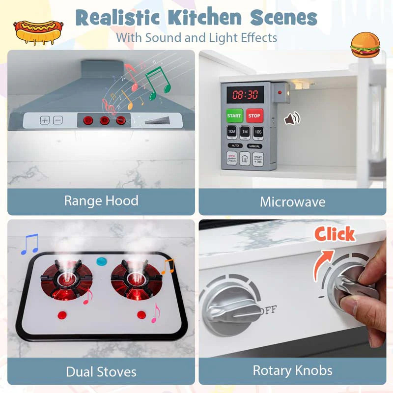 Corner Wooden Kids Kitchen Playset, Little Chef Pretend Toy Kitchen Set w/ Microwave, Range Hood - Product image 13