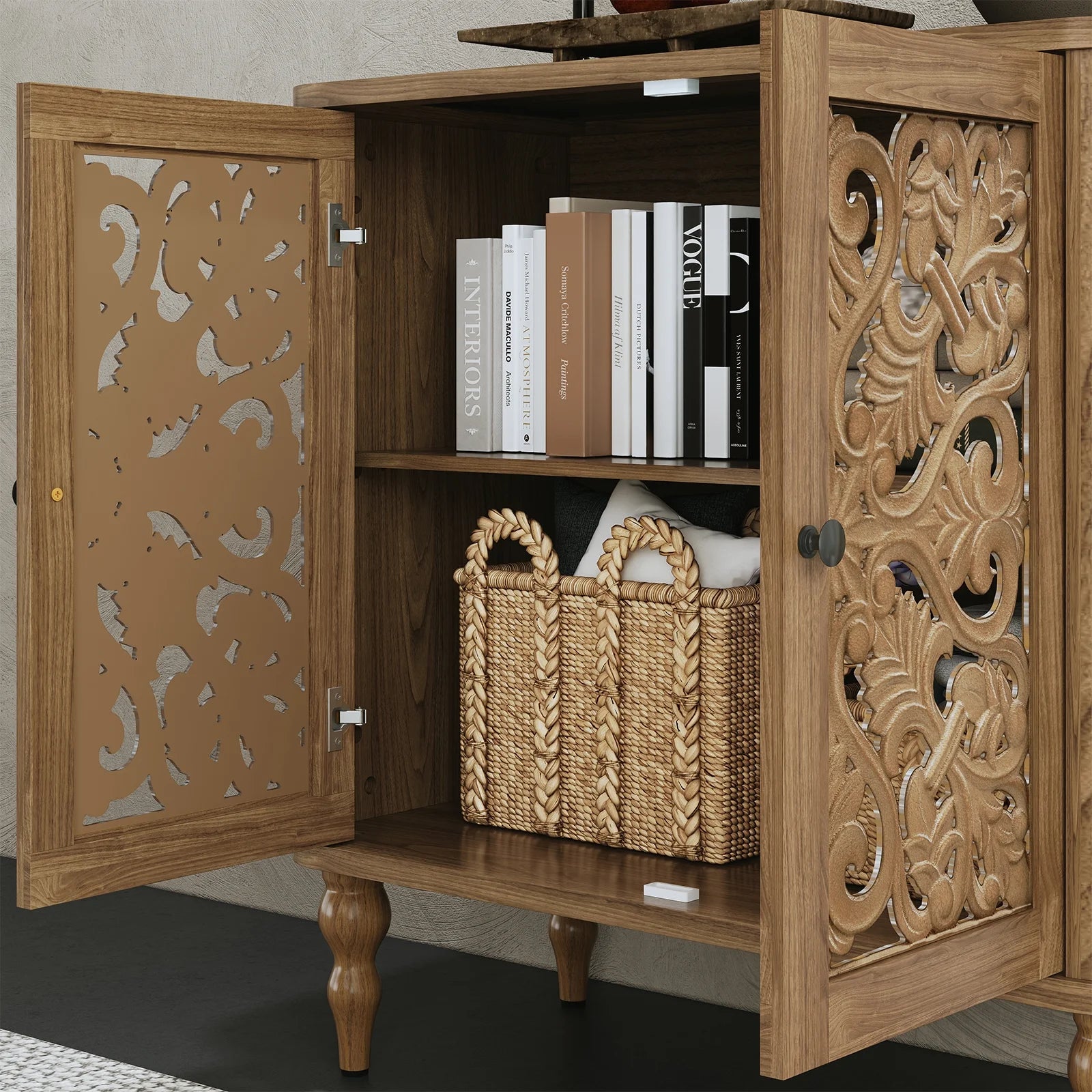 HLR 48" Accent Cabinet with 4 Doors, Vintage Hollow Carving Storage Credenza - Product image 23