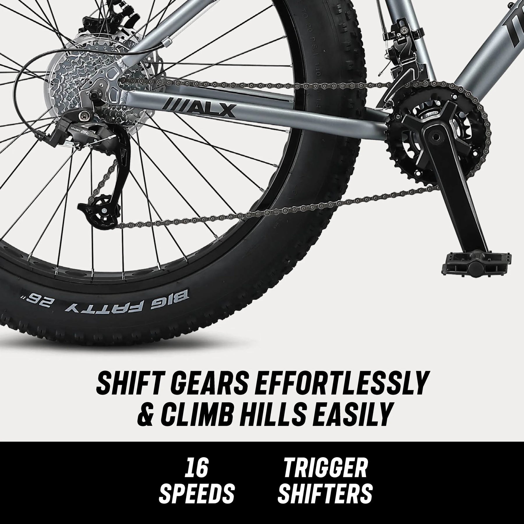 26" Mongoose Dolomite ALX Unisex Fat Tire Mountain Bike, Gray, Ages 12+ - Product image 15