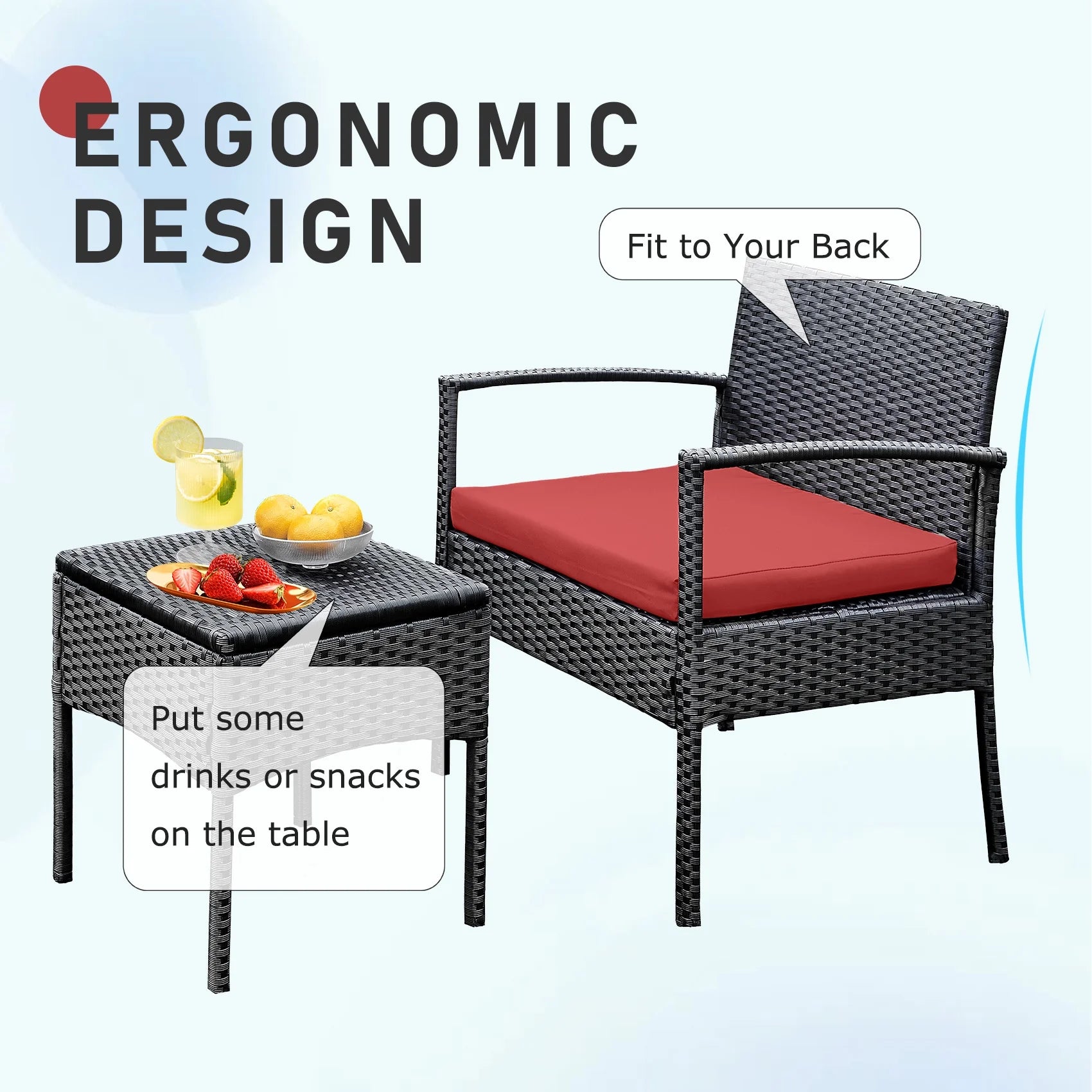 Tappio Outdoor Furniture 3 Piece Patio Bistro Furniture Set, Rattan Conversation Chairs Set with Side Table - Product image 6