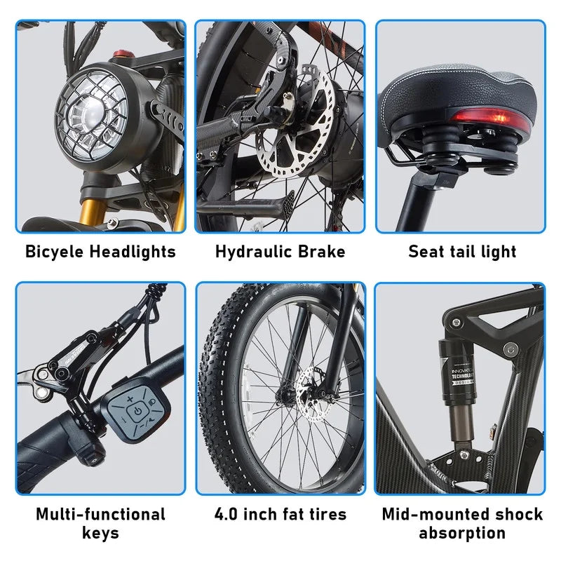 Dual Motors AWD 2000W Electric Bike for Adult 26'', UL2849 48V 30AH Removable Battery E - Product image 19