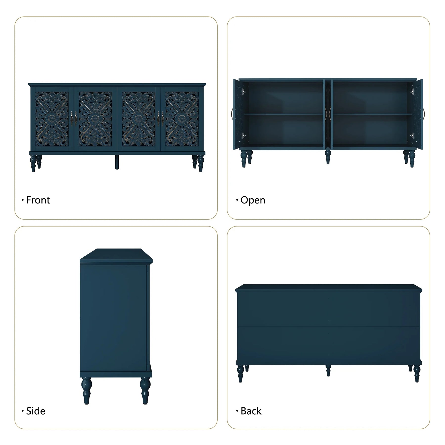 HLR 48" Accent Cabinet with 4 Doors, Vintage Hollow Carving Storage Credenza - Product image 90