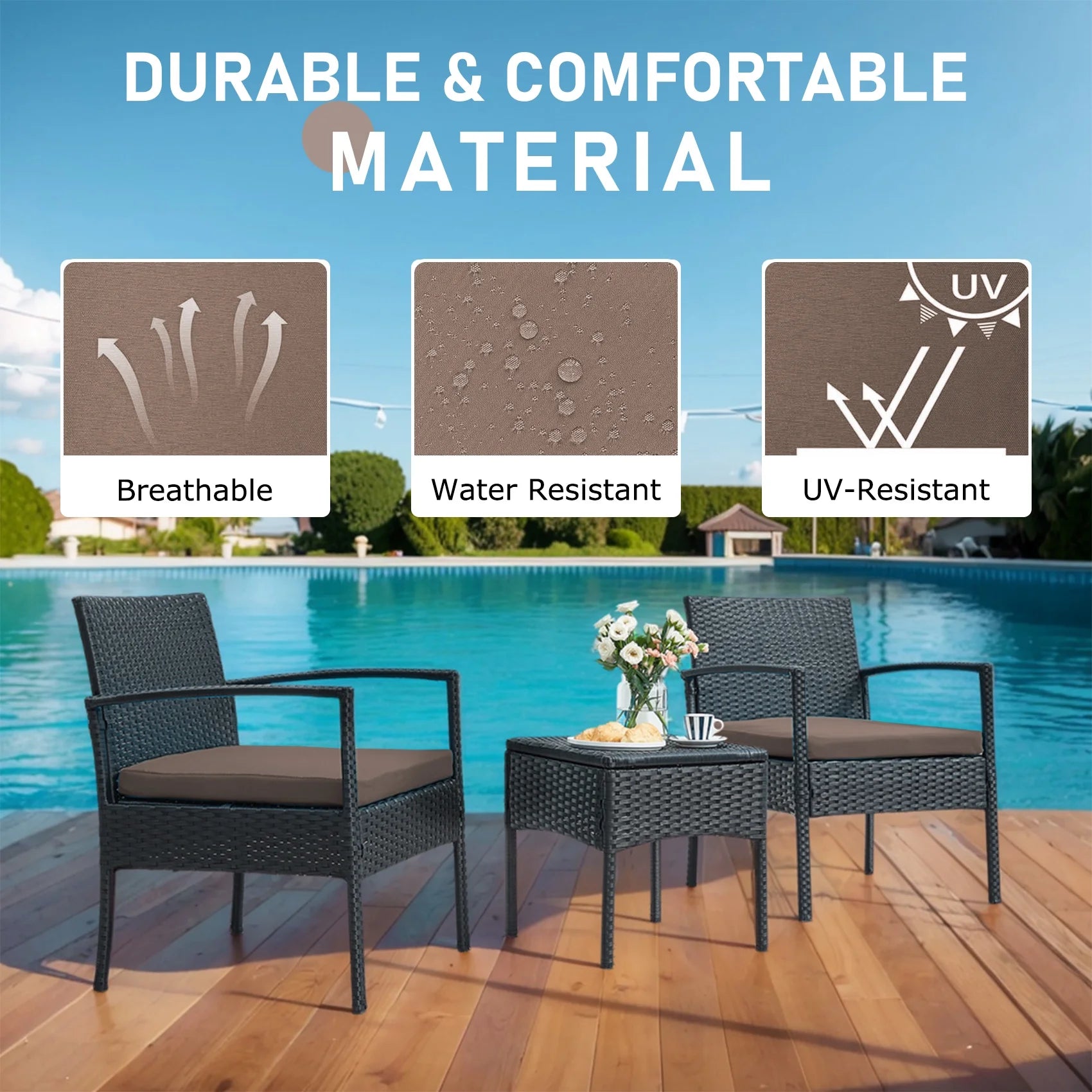 Tappio Outdoor Furniture 3 Piece Patio Bistro Furniture Set, Rattan Conversation Chairs Set with Side - Product image 20