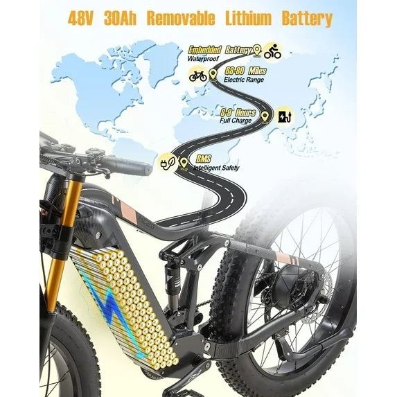 Dual Motors AWD 2000W Electric Bike for Adult 26'', UL2849 48V 30AH Removable Battery E - Product image 9