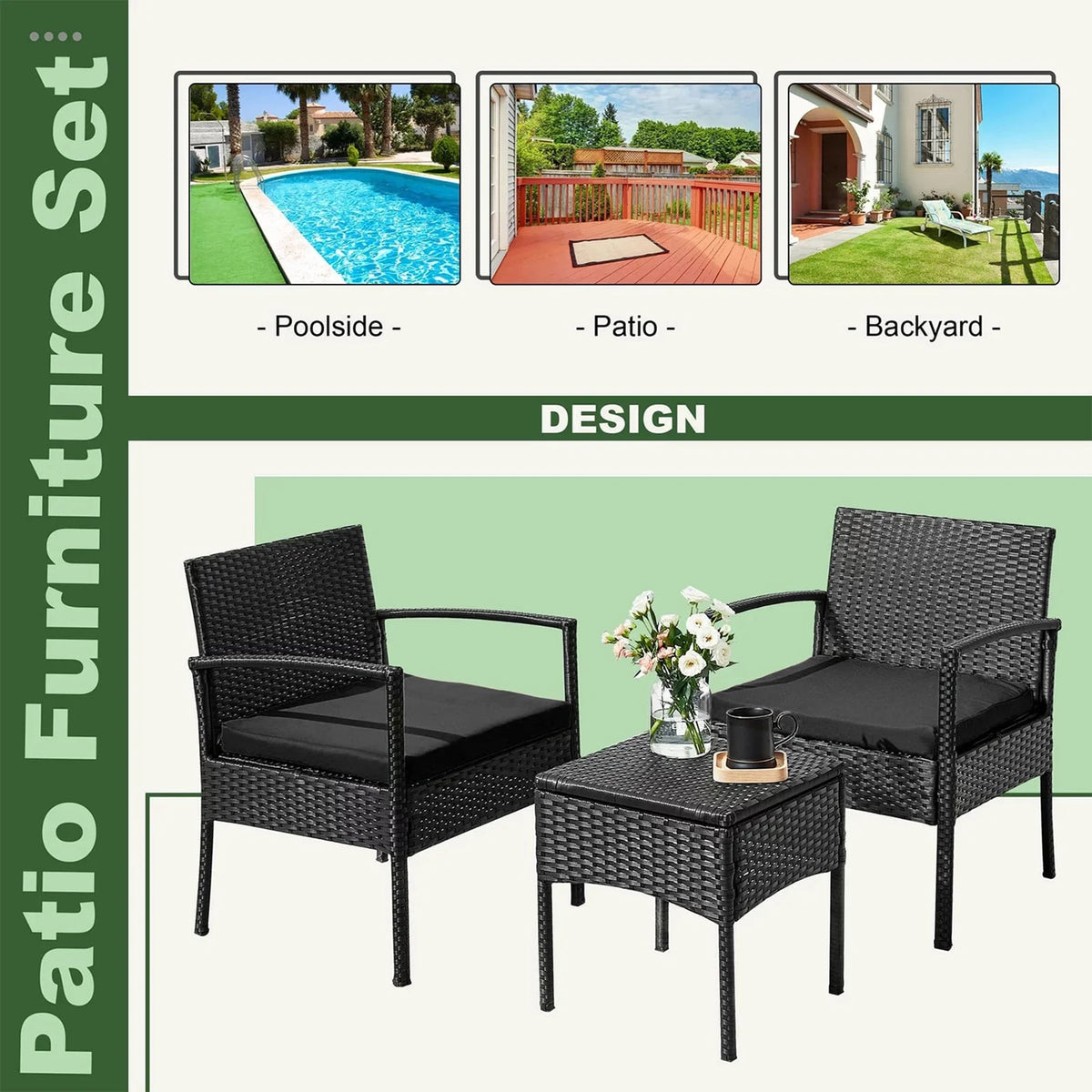 Tappio Outdoor Furniture 3 Piece Patio Bistro Furniture Set, Rattan Conversation Chairs Set with Side - Product image 36