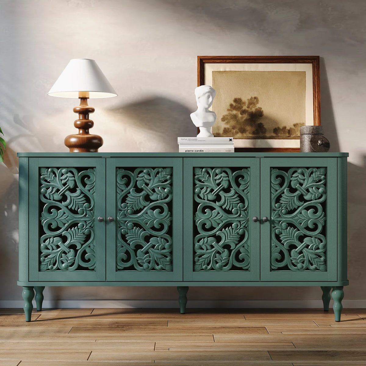HLR 48" Accent Cabinet with 4 Doors, Vintage Hollow Carving Storage Credenza - Product image 83